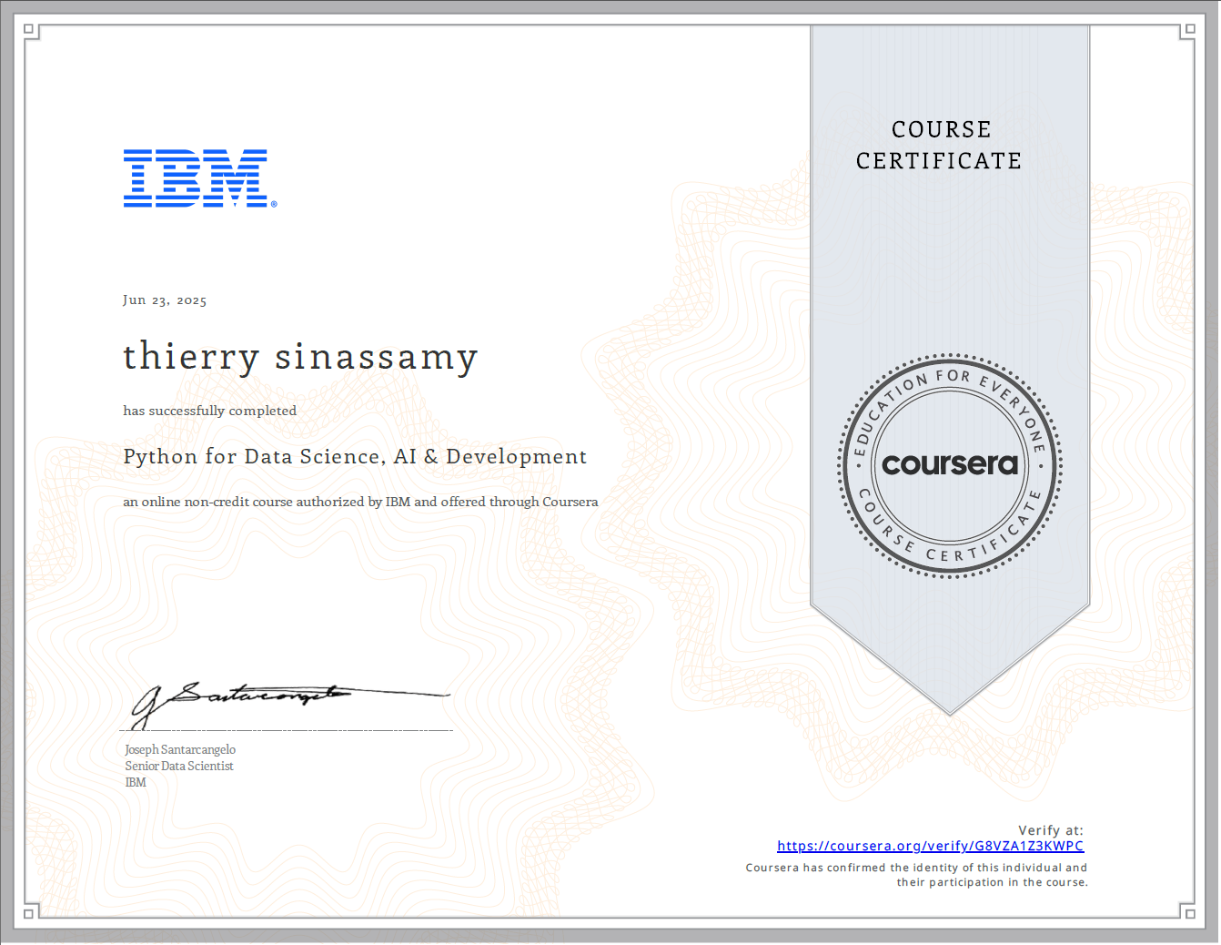 Python for Data Science, AI & Development Certificate