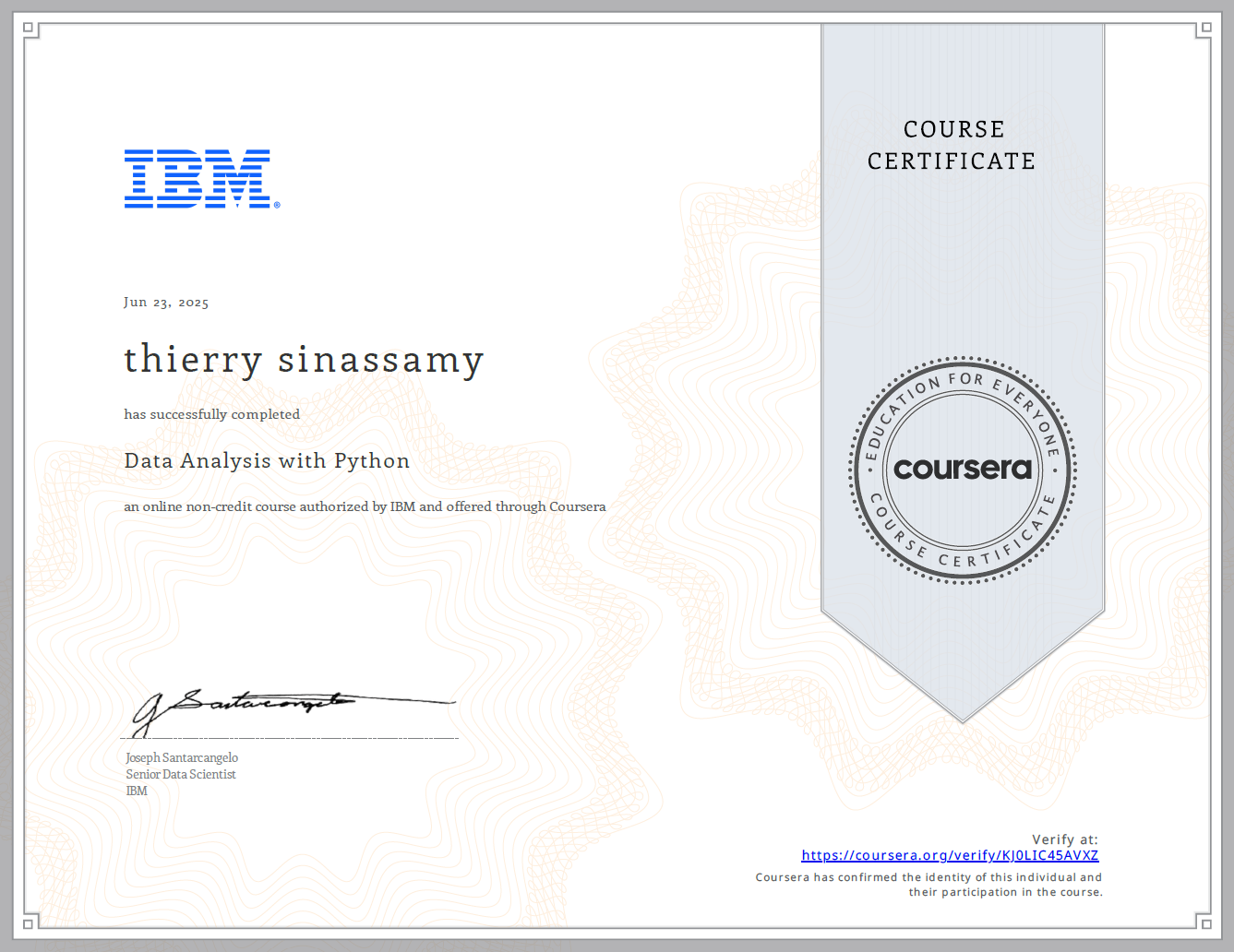Data Analysis with Python Certificate