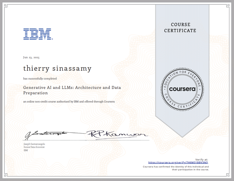 Generative AI and LLMs: Architecture and Data Preparation Certificate